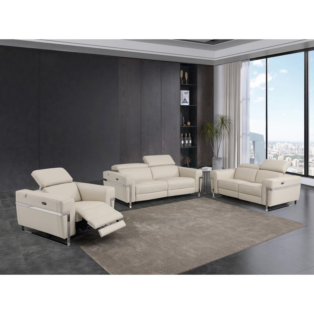 Three Piece Indoor Beige Italian Leather Six Person Seating Set. Picture 6