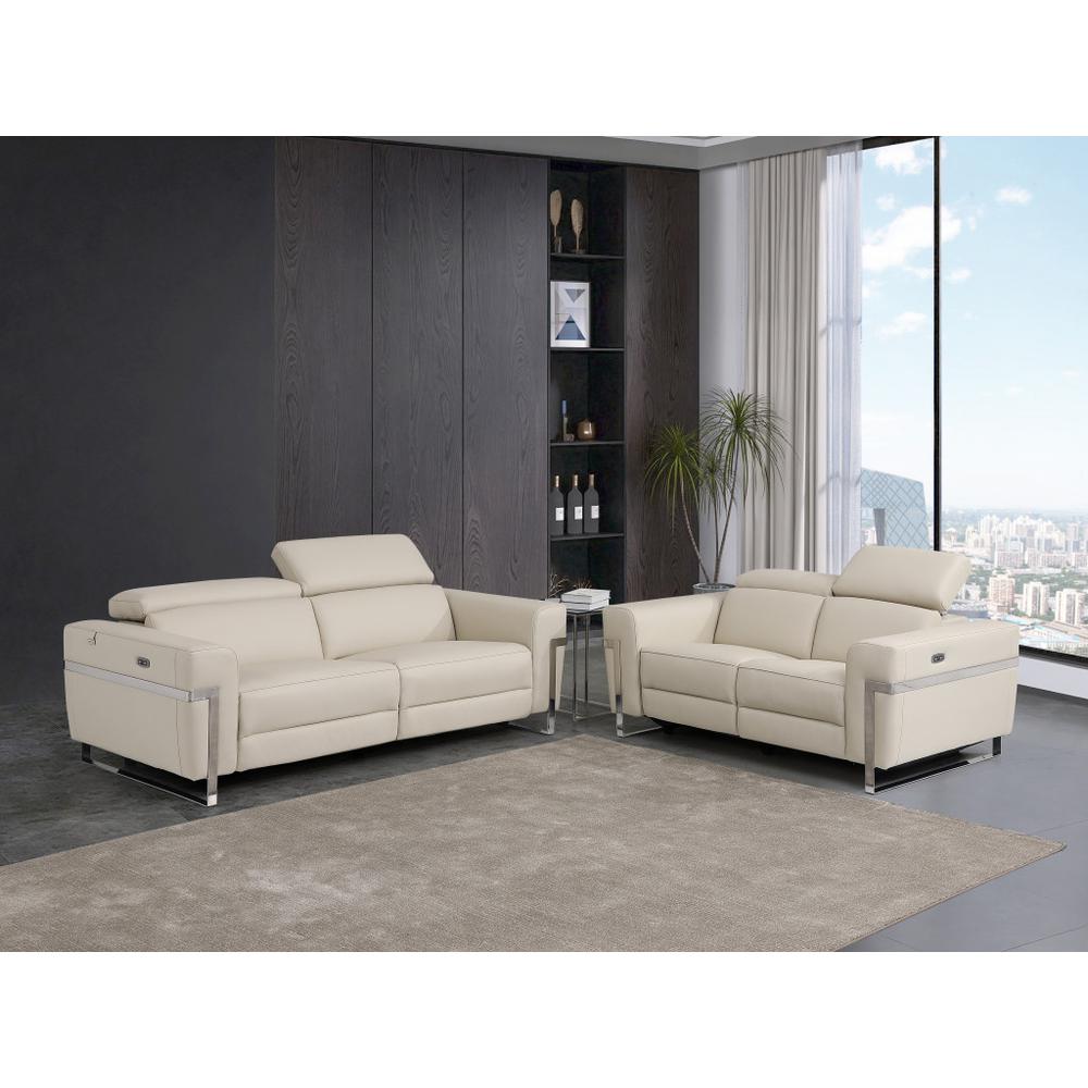 Two Piece Indoor Beige Italian Leather Five Person Seating Set. Picture 6