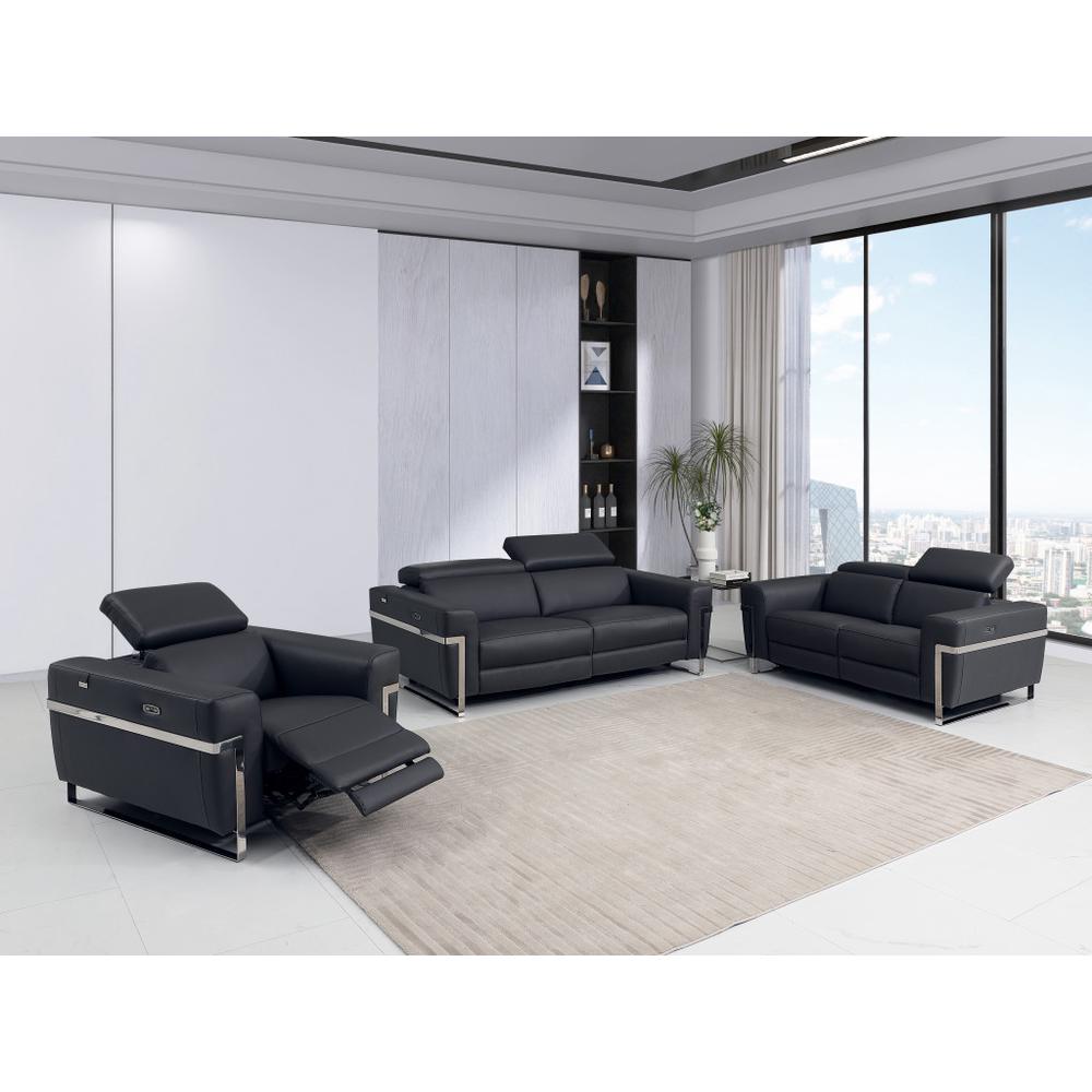 Three Piece Indoor Dark Gray Italian Leather Six Person Seating Set. Picture 6