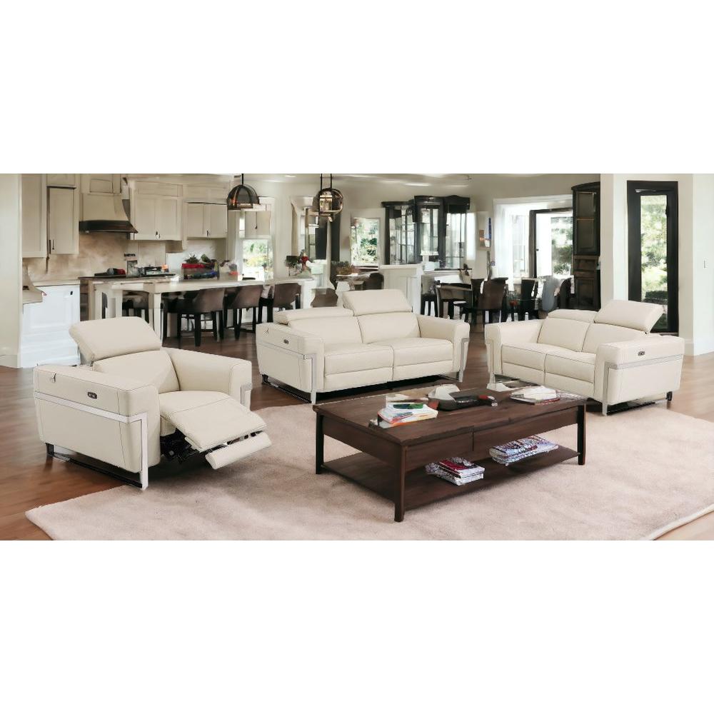 Three Piece Indoor Beige Italian Leather Six Person Seating Set. Picture 2
