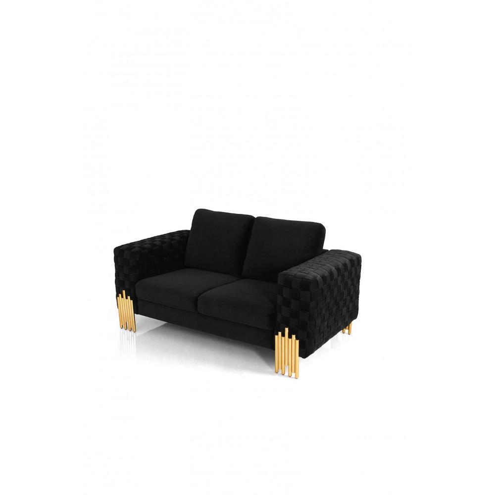 Stylish 69" Black Velvet And Gold Accent Loveseat. Picture 2