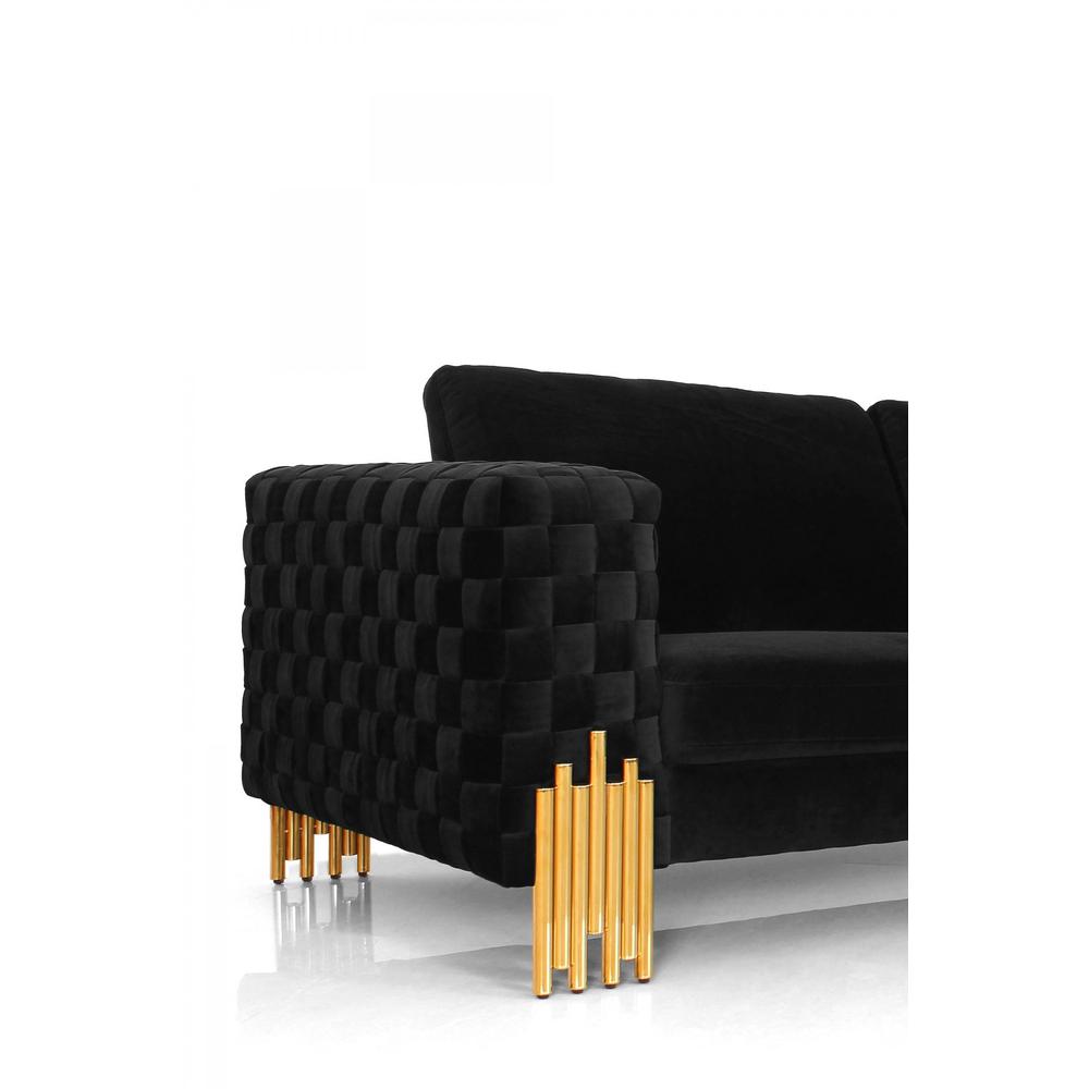 Stylish 69" Black Velvet And Gold Accent Loveseat. Picture 5