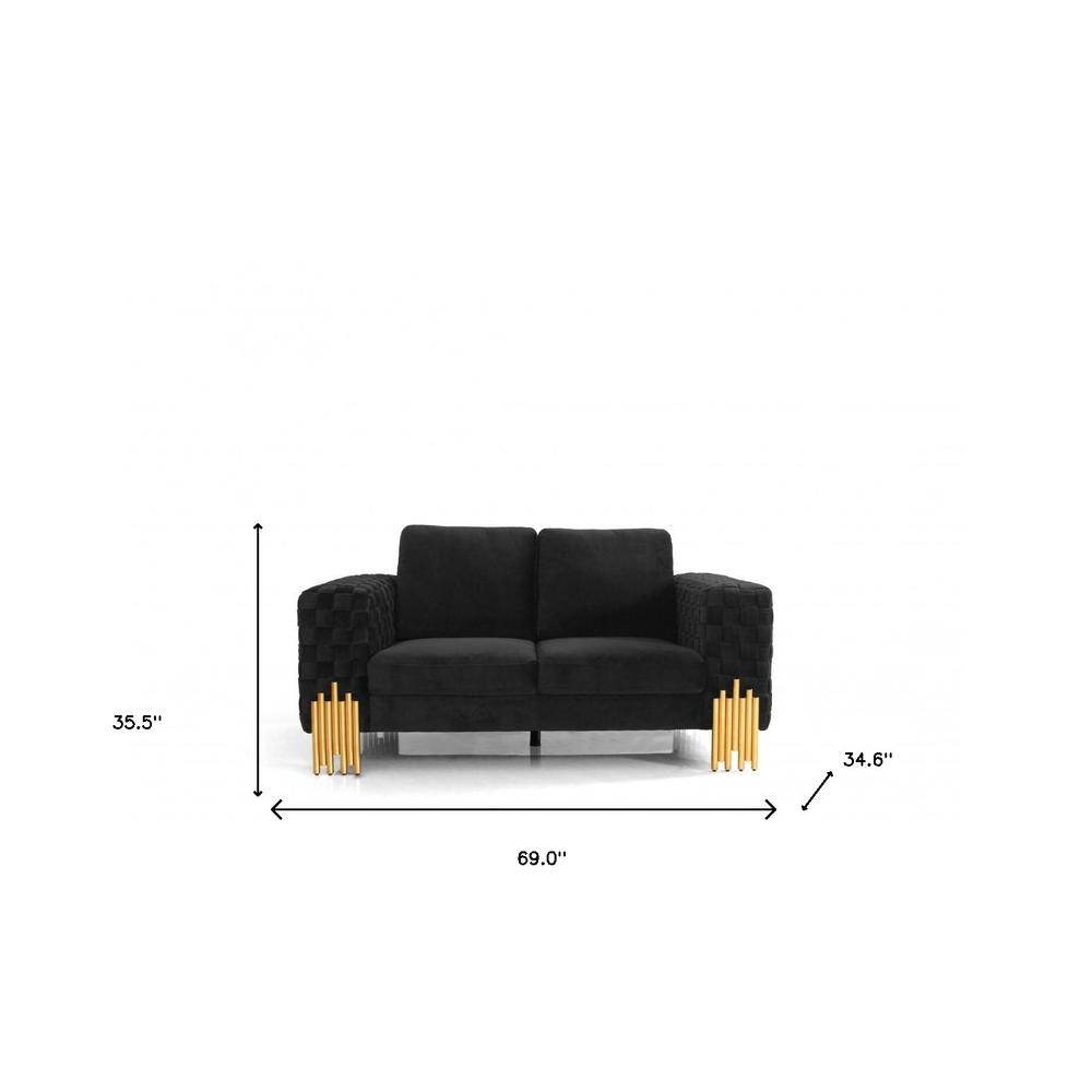 Stylish 69" Black Velvet And Gold Accent Loveseat. Picture 7
