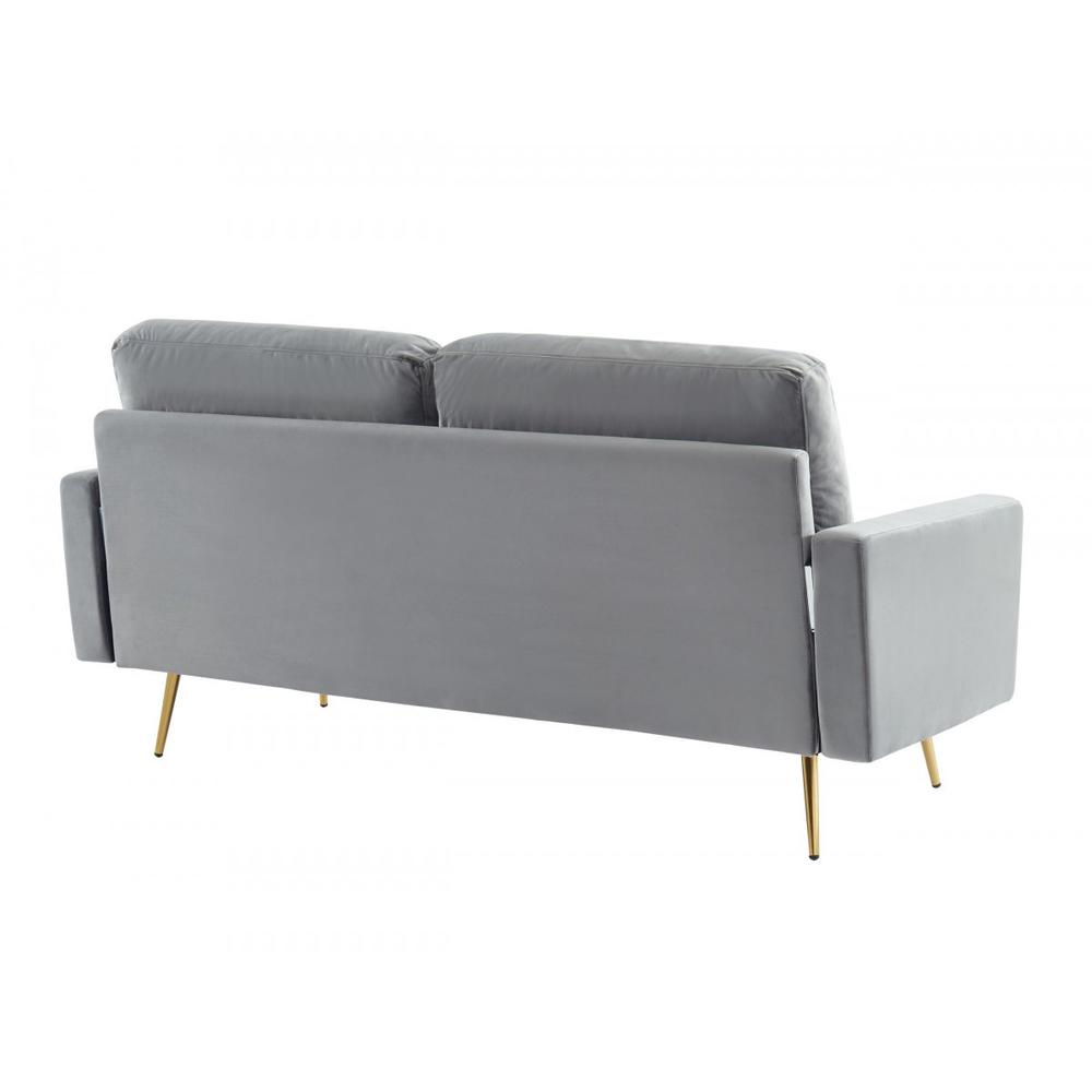 72" Grey Velvet And Brass Sofa. Picture 4