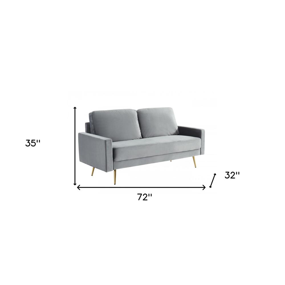 72" Grey Velvet And Brass Sofa. Picture 7