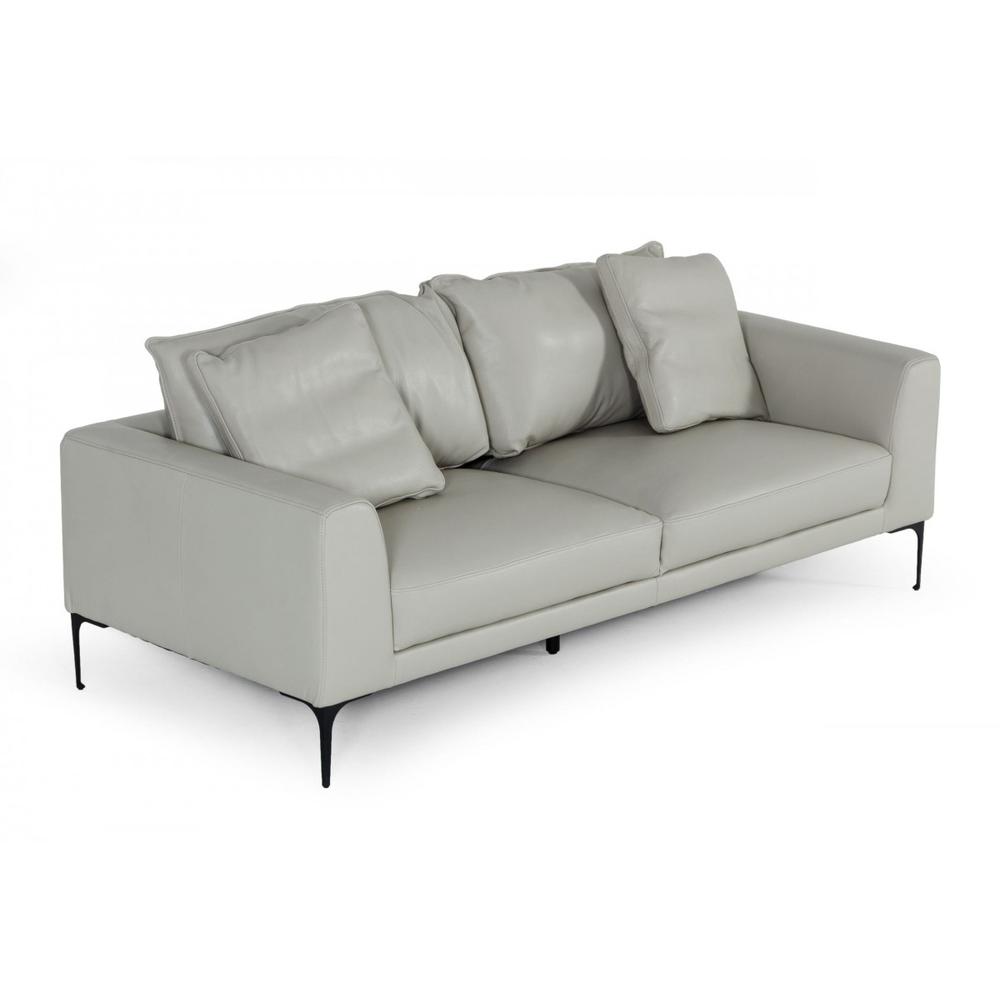 Contemporary 87" Light Grey Leather Sofa. Picture 2