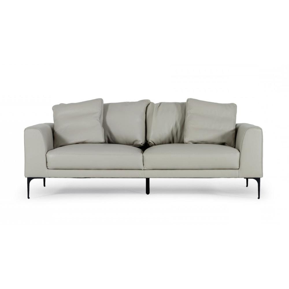 Contemporary 87" Light Grey Leather Sofa. Picture 3