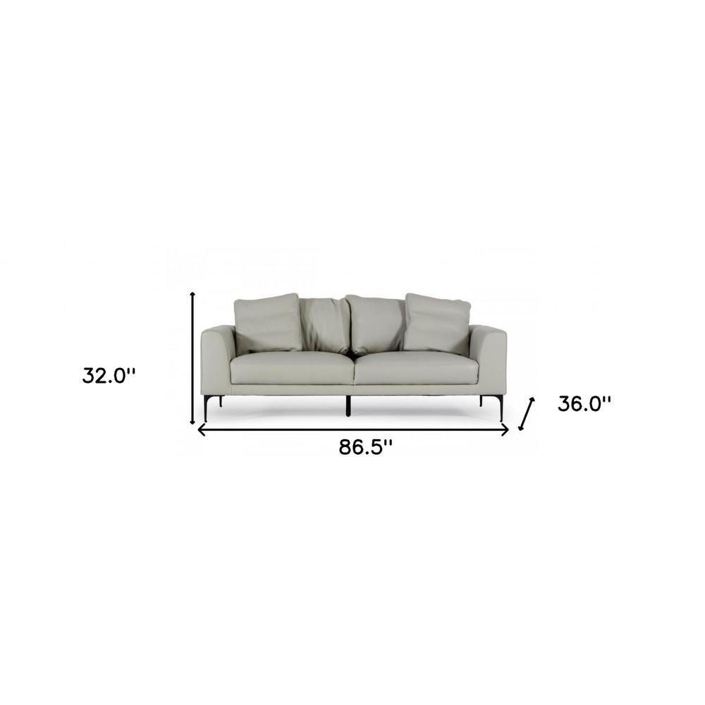 Contemporary 87" Light Grey Leather Sofa. Picture 6