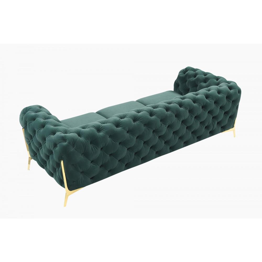 Glam 97" Green Velvet And Gold Accent Sofa. Picture 3