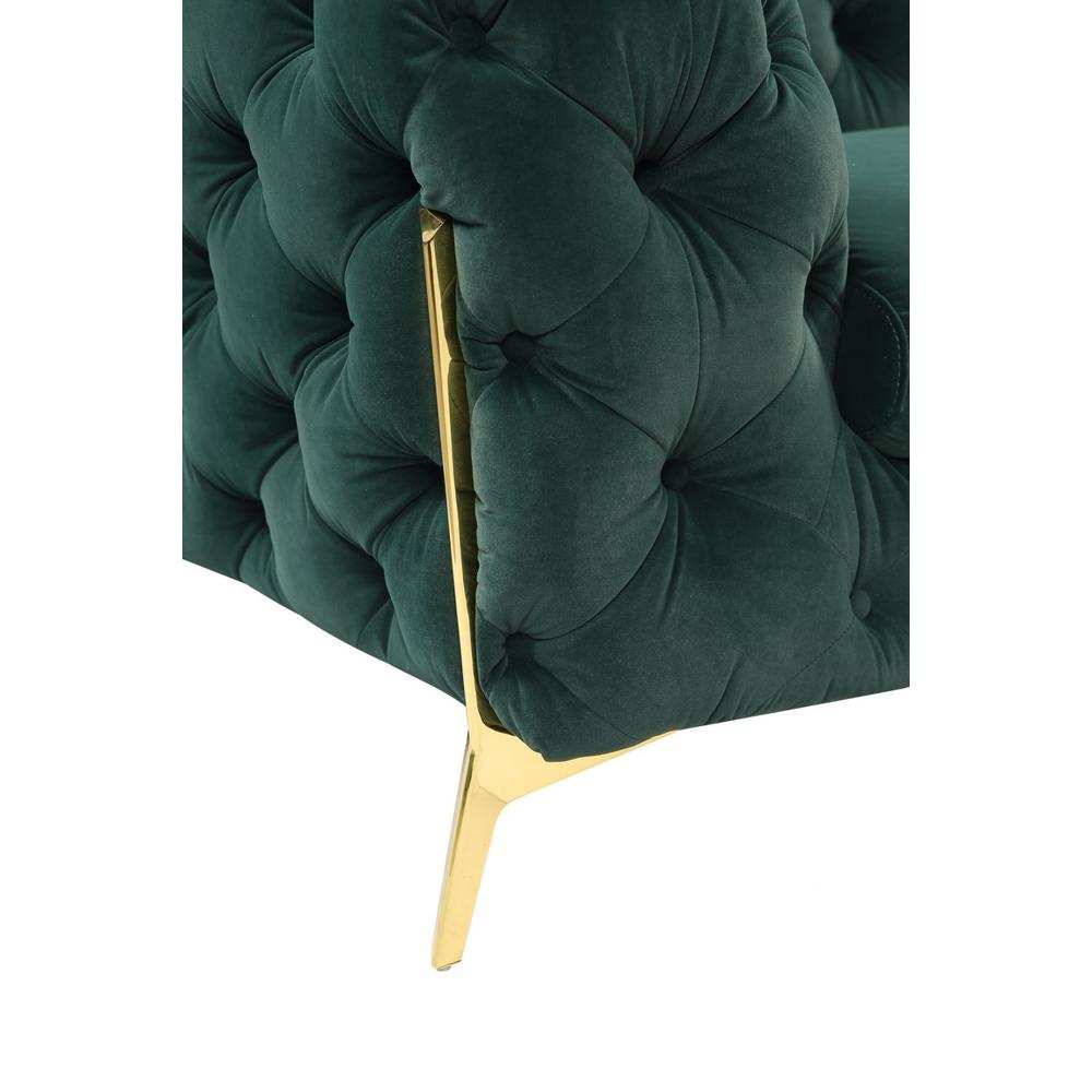 Glam 97" Green Velvet And Gold Accent Sofa. Picture 4