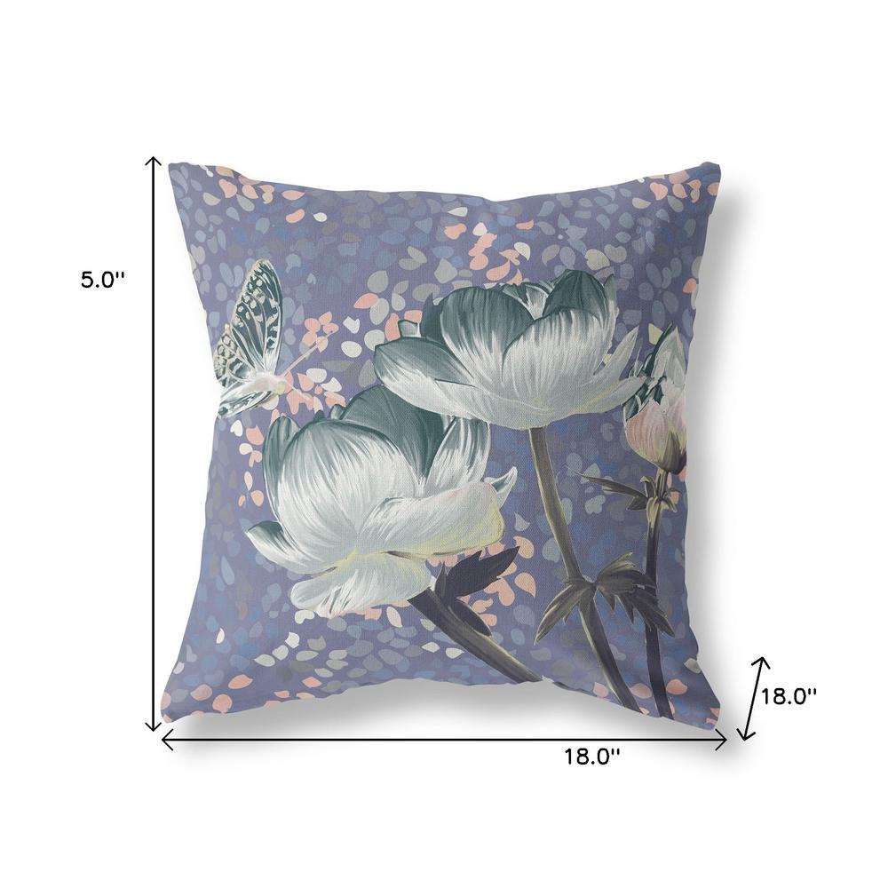 18" x 18" Blue and Gray Butterfly Blown Seam Floral Indoor Outdoor Throw Pillow. Picture 7