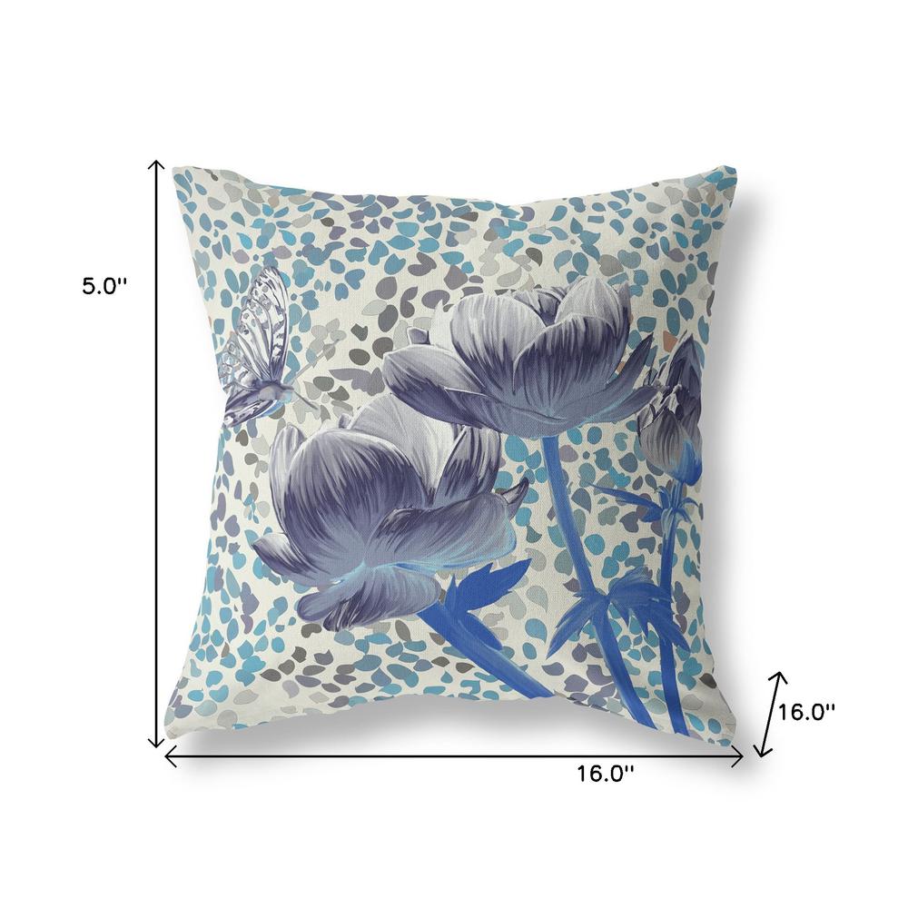 16" x 16" Gray Butterfly Blown Seam Floral Indoor Outdoor Throw Pillow. Picture 7