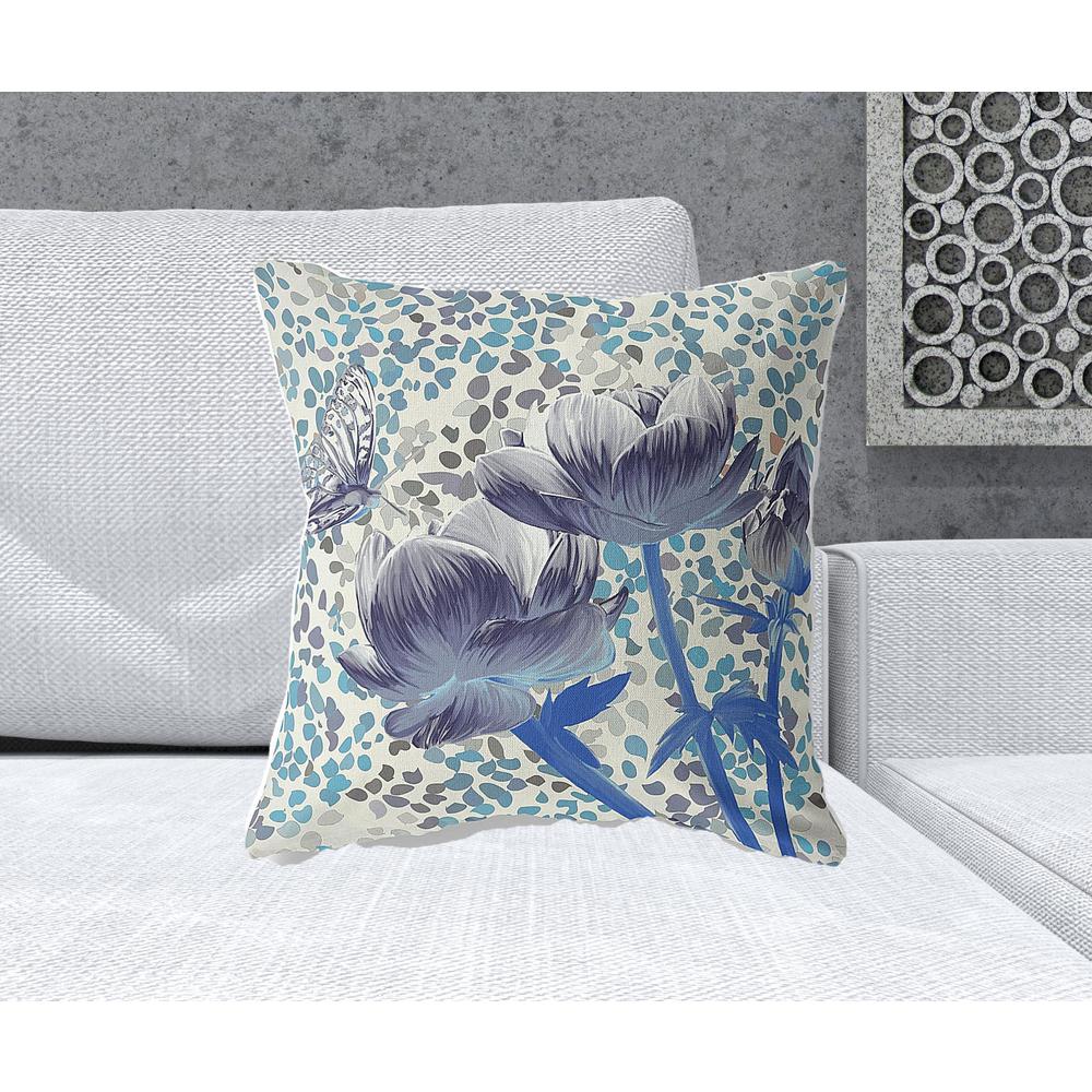 20" x 20" Gray Butterfly Blown Seam Floral Indoor Outdoor Throw Pillow. Picture 2
