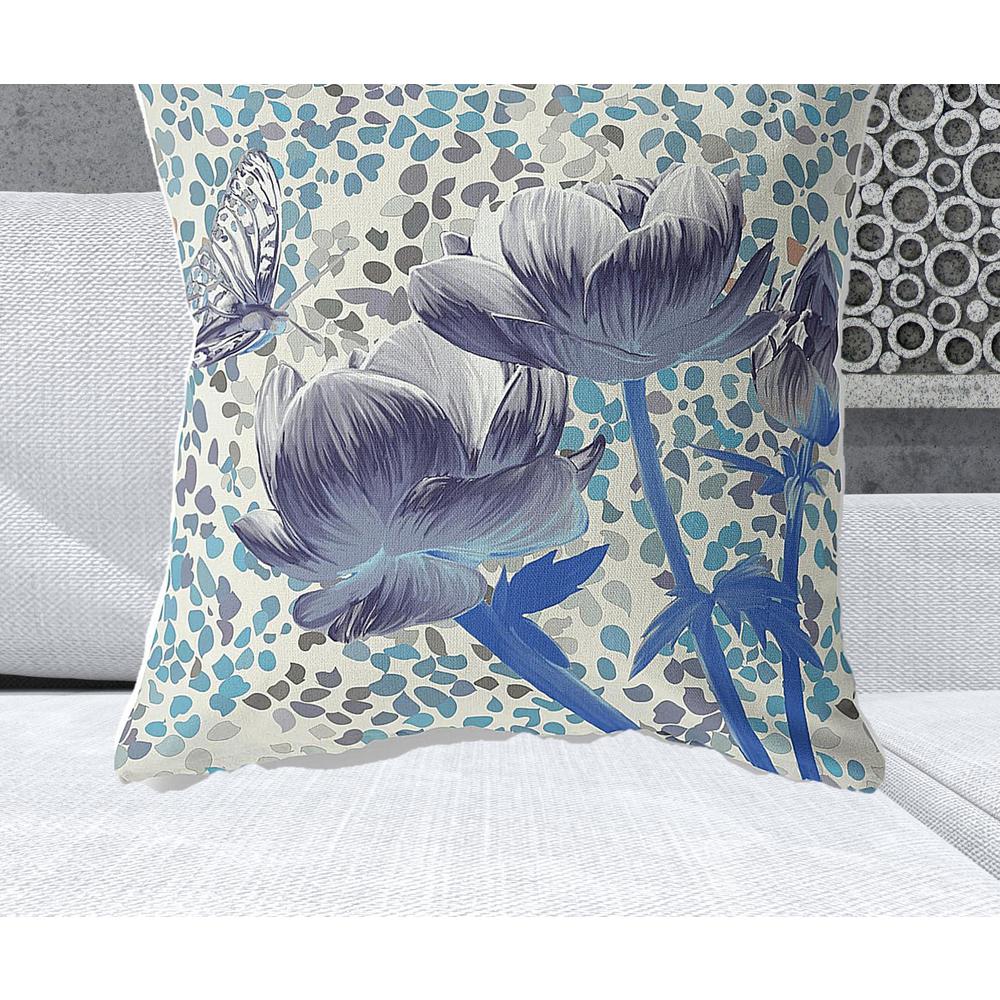 28" x 28" Gray Blown Seam Floral Indoor Outdoor Throw Pillow. Picture 2