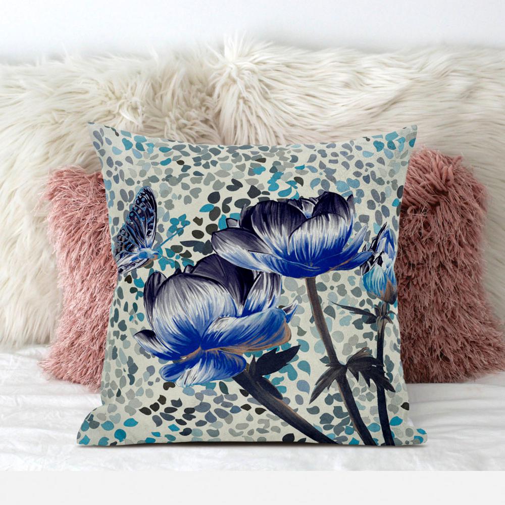 16" x 16" Indigo Butterfly Blown Seam Floral Indoor Outdoor Throw Pillow. Picture 3