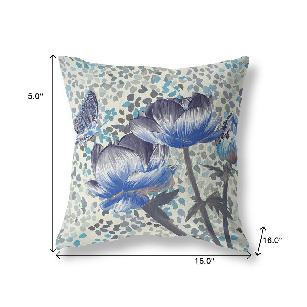 16" x 16" Indigo Butterfly Blown Seam Floral Indoor Outdoor Throw Pillow. Picture 7
