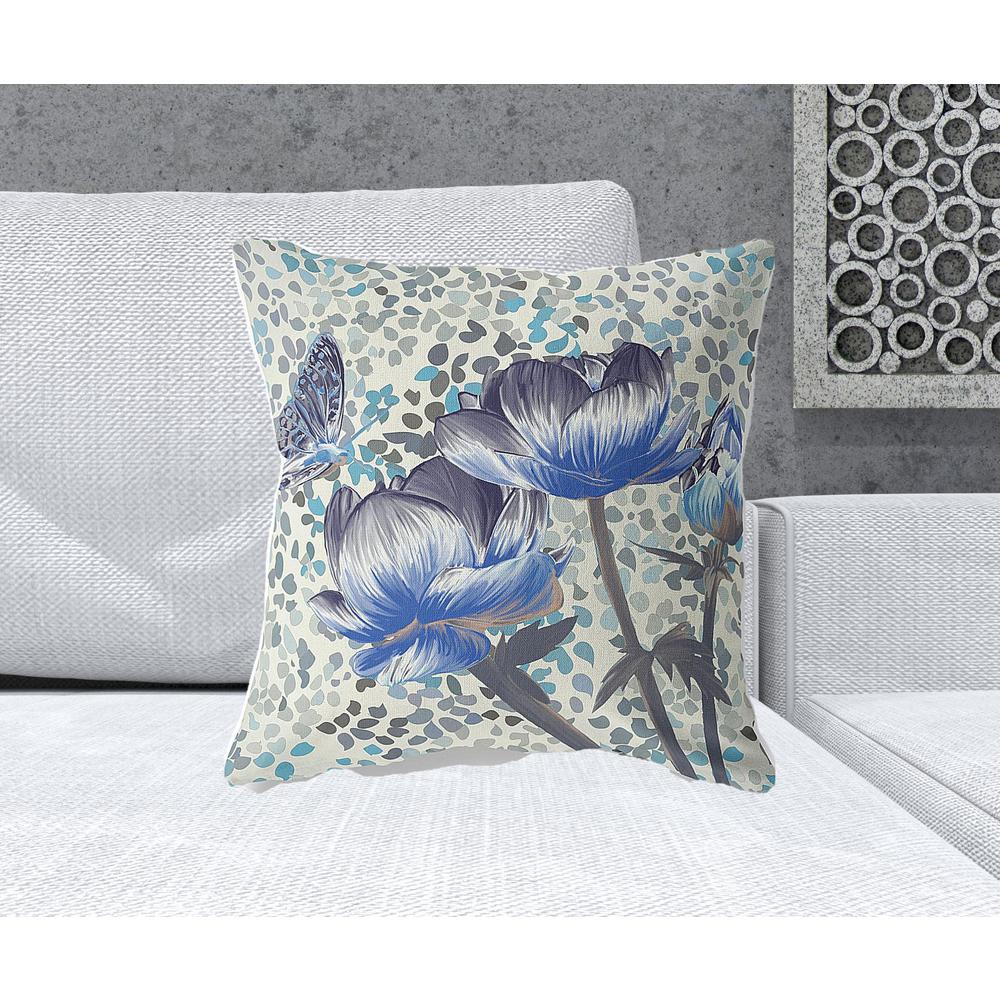 20" x 20" Indigo Butterfly Blown Seam Floral Indoor Outdoor Throw Pillow. Picture 2