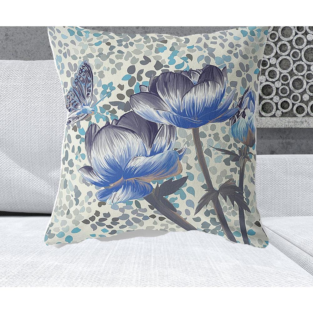 26" x 26" Indigo Butterfly Blown Seam Floral Indoor Outdoor Throw Pillow. Picture 2