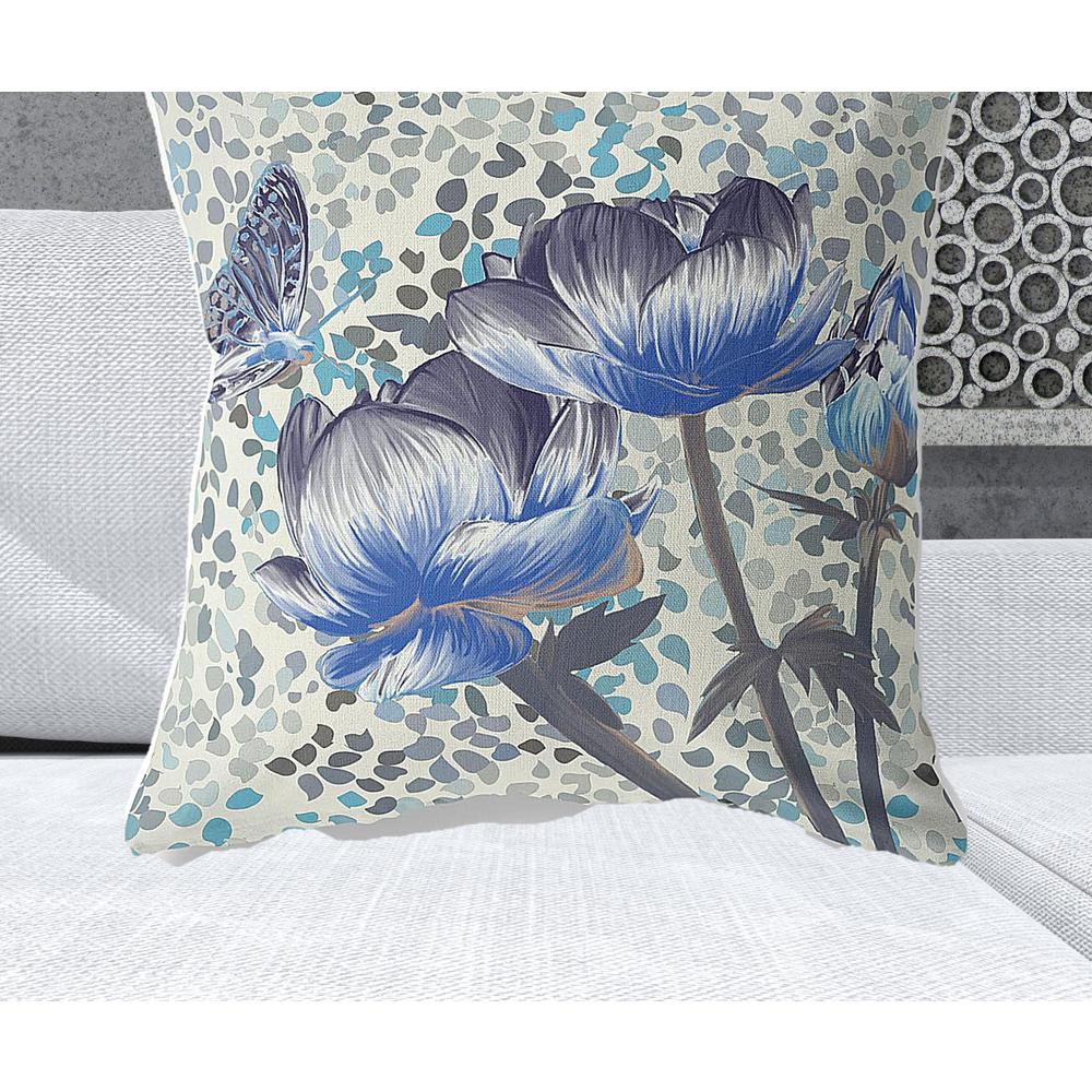 28" x 28" Indigo Butterfly Blown Seam Floral Indoor Outdoor Throw Pillow. Picture 2