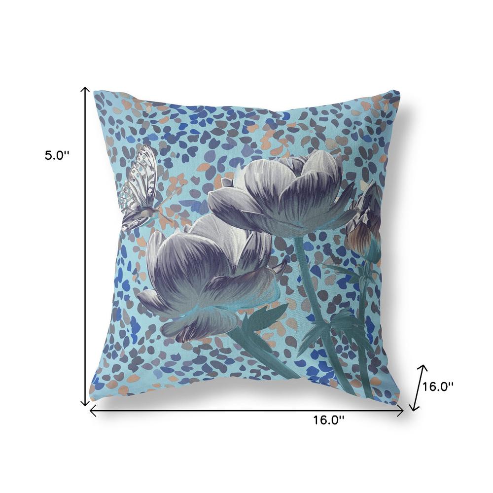 16" x 16" Indigo Butterfly Blown Seam Floral Indoor Outdoor Throw Pillow. Picture 7