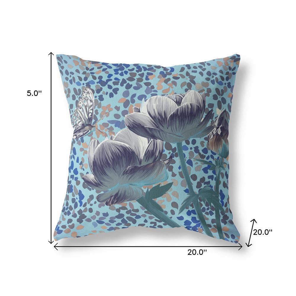 20" x 20" Indigo Butterfly Blown Seam Floral Indoor Outdoor Throw Pillow. Picture 7