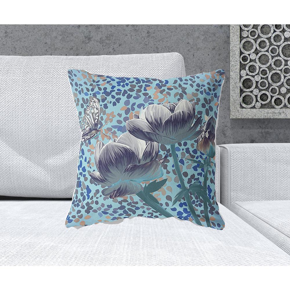 20" x 20" Indigo Butterfly Blown Seam Floral Indoor Outdoor Throw Pillow. Picture 2