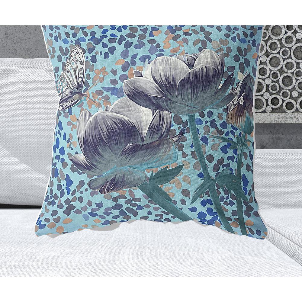 28" x 28" Indigo Butterfly Blown Seam Floral Indoor Outdoor Throw Pillow. Picture 2