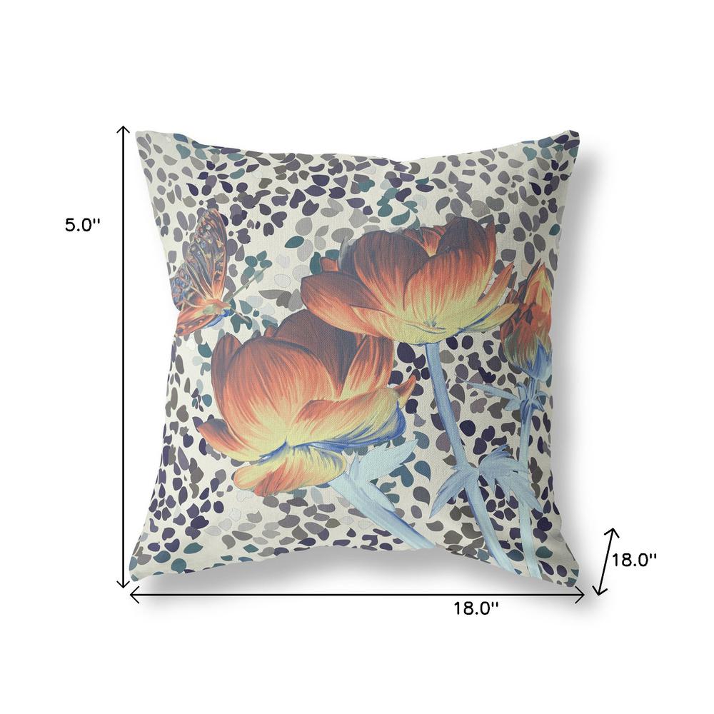 18" x 18" Orange Butterfly Blown Seam Floral Indoor Outdoor Throw Pillow. Picture 7