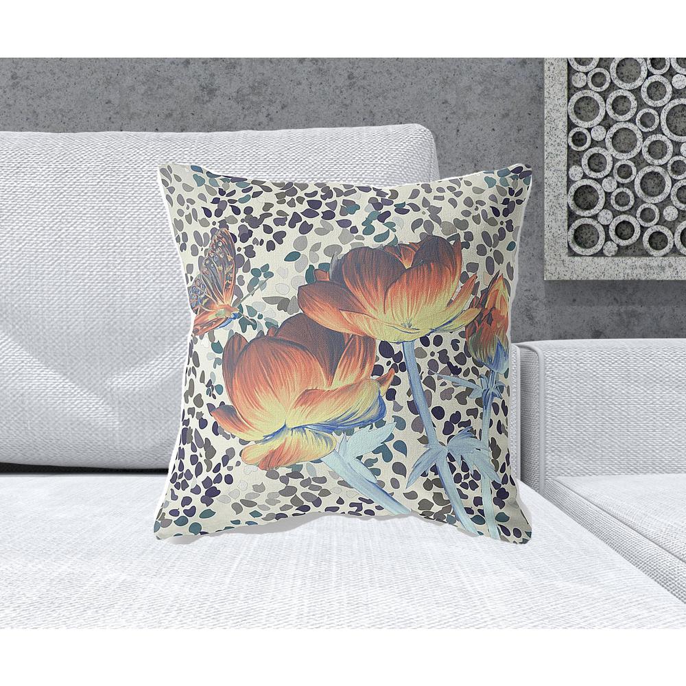 20" x 20" Orange Butterfly Blown Seam Floral Indoor Outdoor Throw Pillow. Picture 2