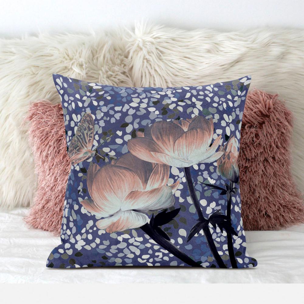 18" X 18" Blue and Gray Butterfly Blown Seam Floral Indoor Outdoor Throw Pillow. Picture 4