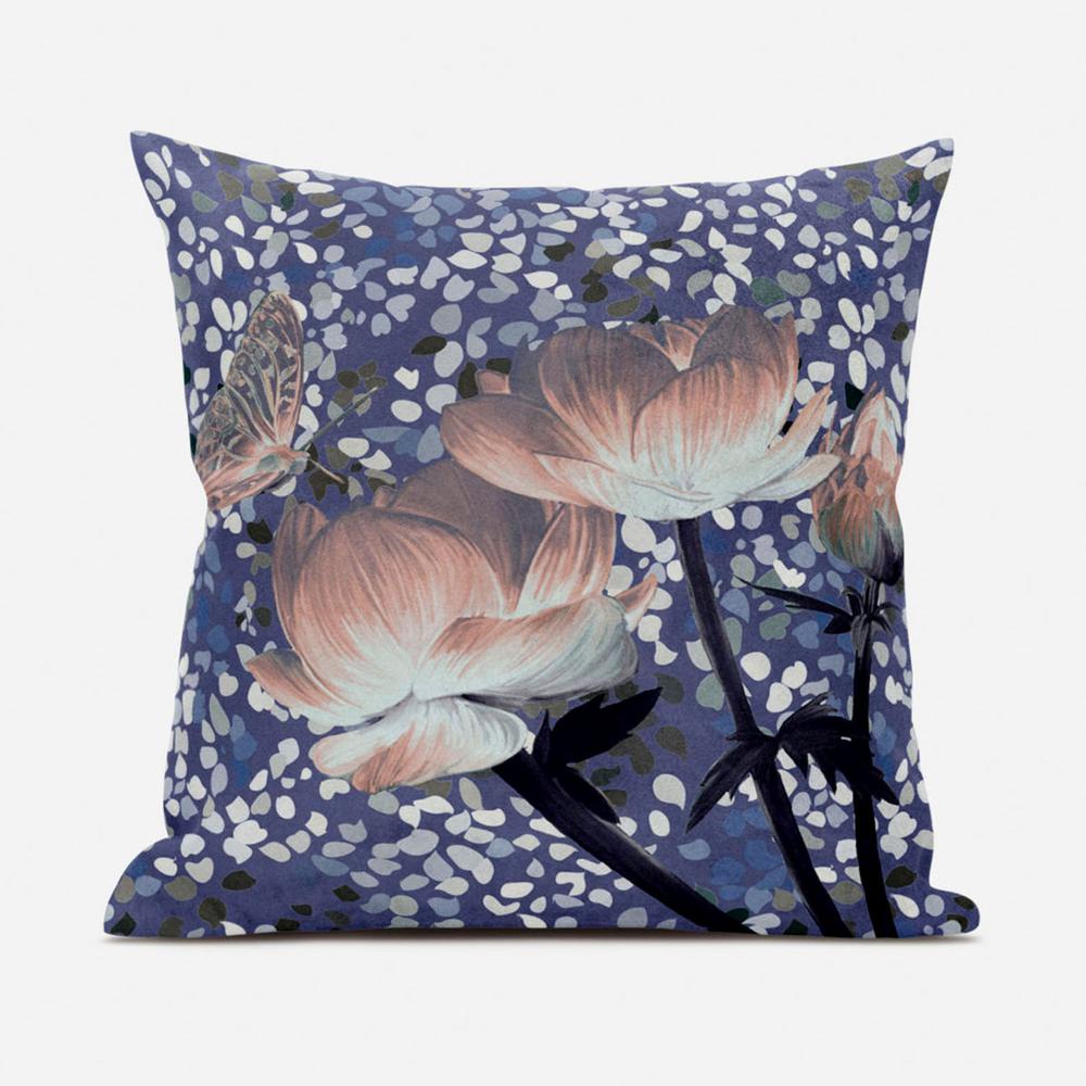 18" X 18" Blue and Gray Butterfly Blown Seam Floral Indoor Outdoor Throw Pillow. Picture 3