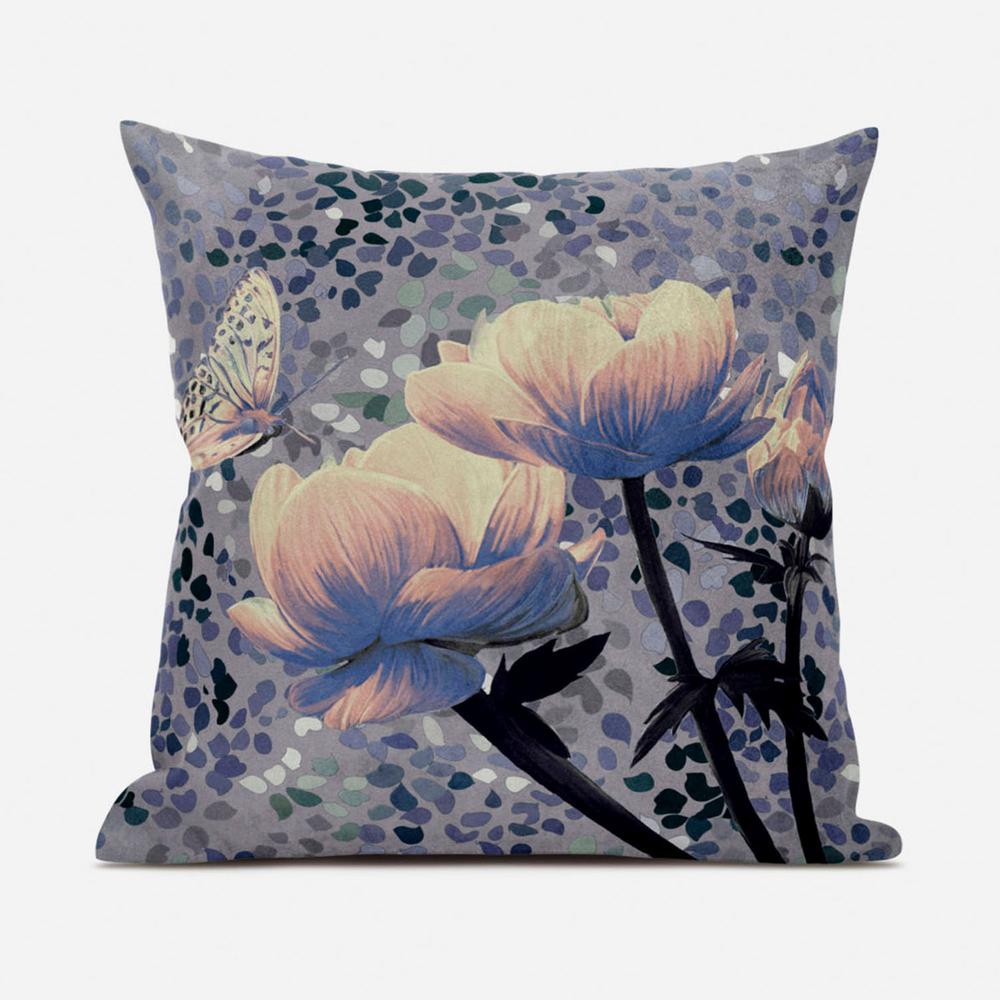 16" X 16" Black, Yellow Butterfly Blown Seam Floral Indoor Outdoor Throw Pillow. Picture 2