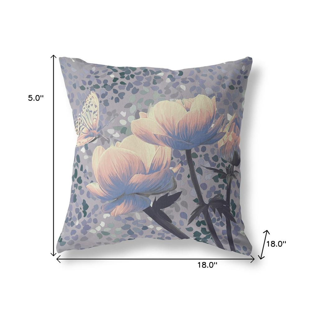 18" x 18" Gray Butterfly Blown Seam Floral Indoor Outdoor Throw Pillow. Picture 7