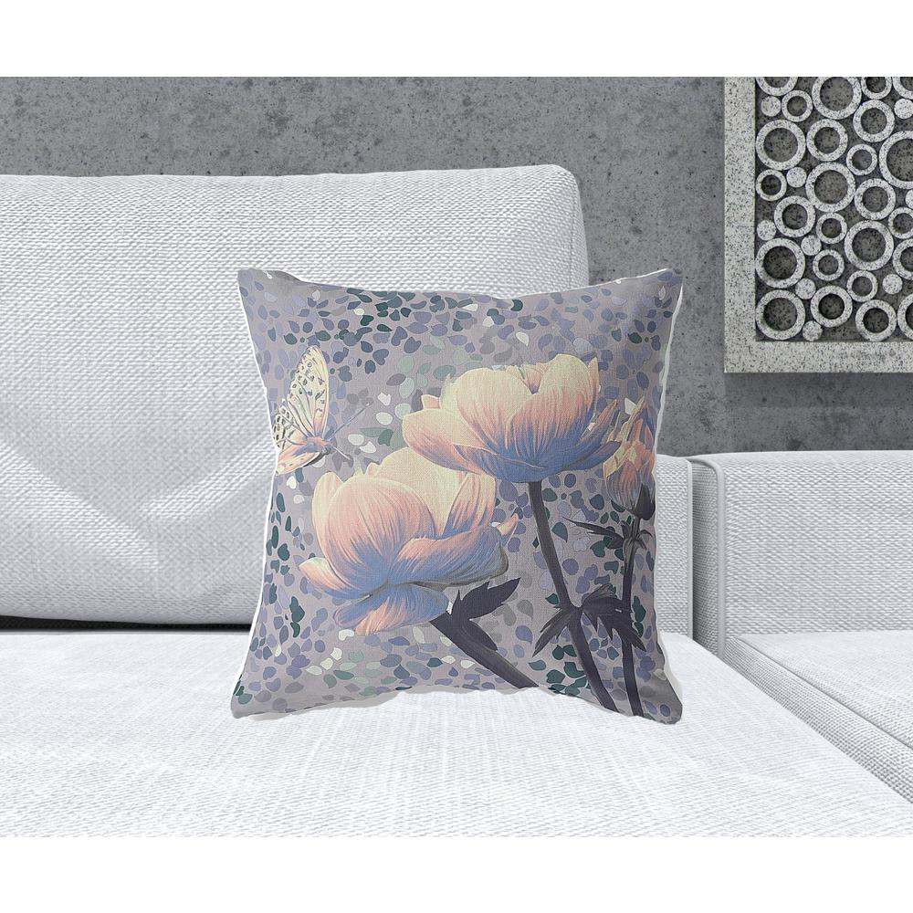 18" x 18" Gray Butterfly Blown Seam Floral Indoor Outdoor Throw Pillow. Picture 2