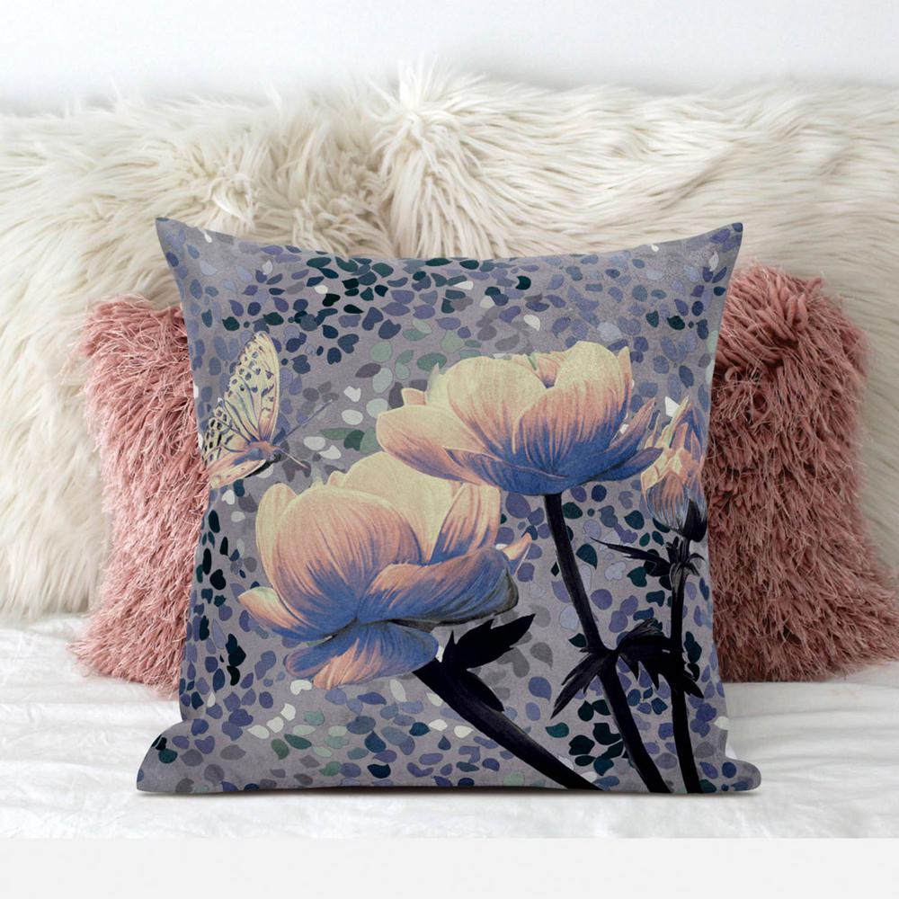 20" x 20" Gray Butterfly Blown Seam Floral Indoor Outdoor Throw Pillow. Picture 3