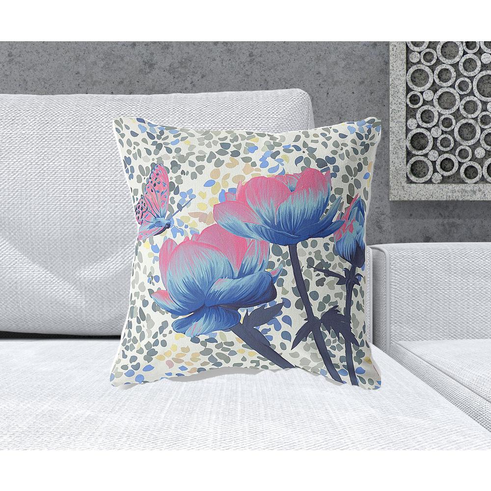 20" x 20" Pink Butterfly Blown Seam Floral Indoor Outdoor Throw Pillow. Picture 2