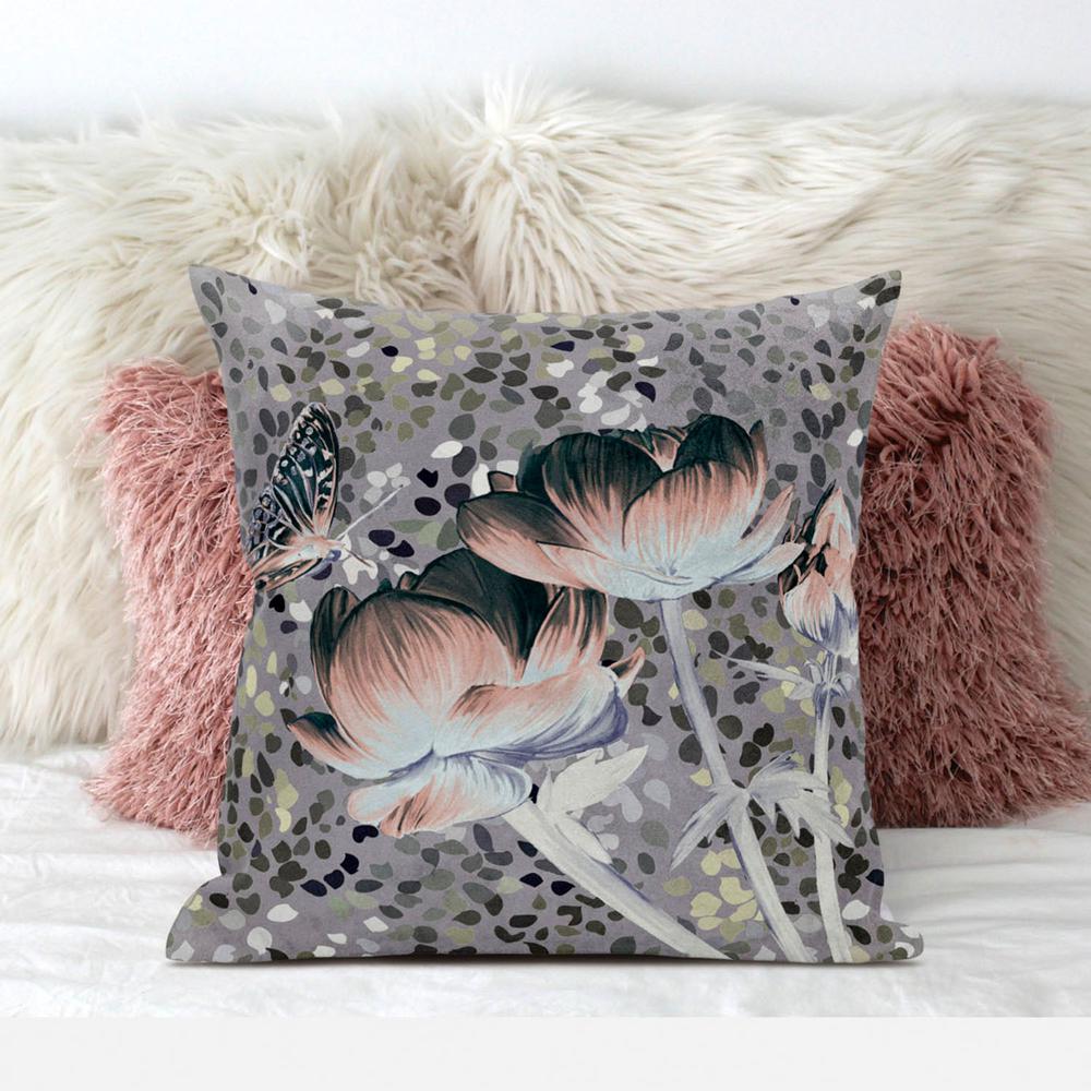16" x 16" Pink Butterfly Blown Seam Floral Indoor Outdoor Throw Pillow. Picture 3