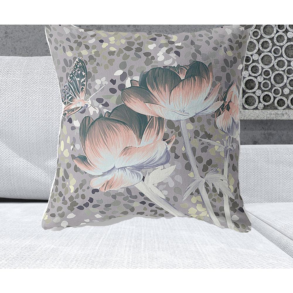 26" x 26" Pink Butterfly Blown Seam Floral Indoor Outdoor Throw Pillow. Picture 2