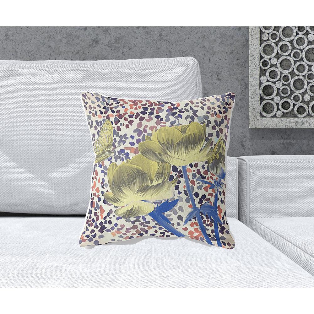 18" x 18" Yellow Butterfly Blown Seam Floral Indoor Outdoor Throw Pillow. Picture 2