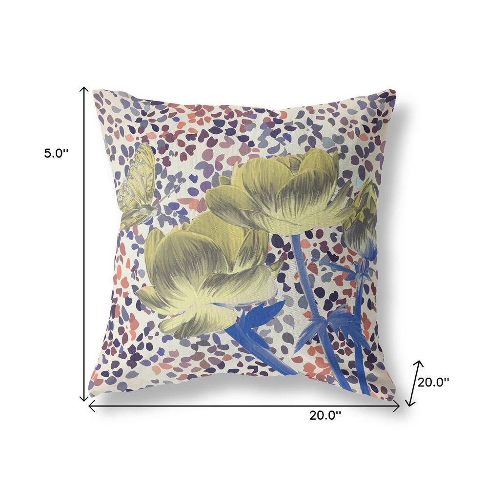 20" x 20" Yellow Butterfly Blown Seam Floral Indoor Outdoor Throw Pillow. Picture 7