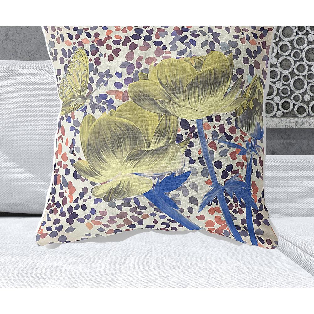 28" x 28" Yellow Butterfly Blown Seam Floral Indoor Outdoor Throw Pillow. Picture 2