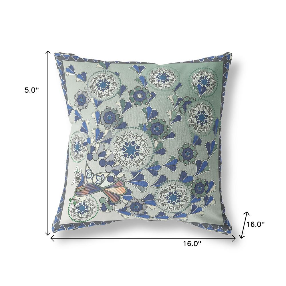 16" x 16" Brown Peacock Blown Seam Floral Indoor Outdoor Throw Pillow. Picture 7