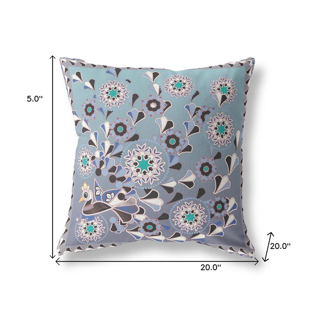 20" x 20" Purple Peacock Blown Seam Floral Indoor Outdoor Throw Pillow. Picture 7