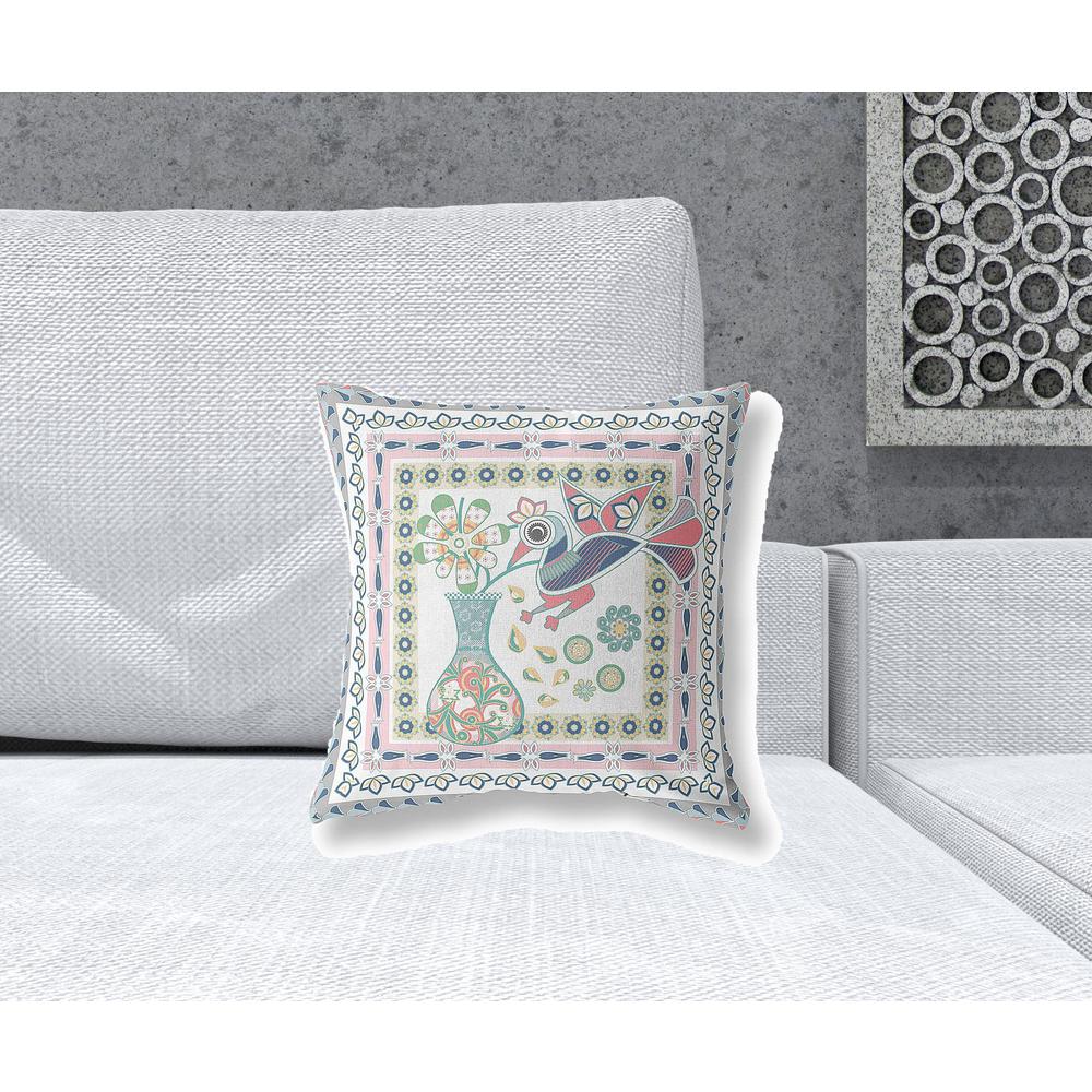 16" X 16" White And Grey Bird Blown Seam Abstract Indoor Outdoor Throw Pillow. Picture 2