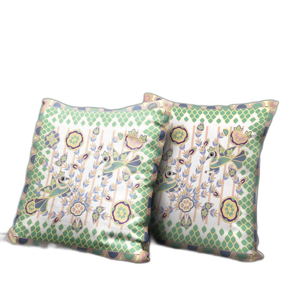 16" x 16" Yellow, White Peacock Blown Seam Floral Indoor Outdoor Throw Pillow. Picture 3