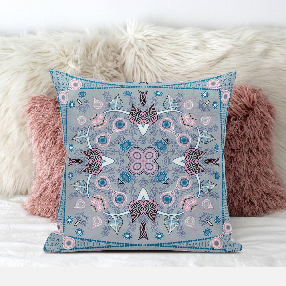 20" X 20" Grey And Pink Blown Seam Floral Indoor Outdoor Throw Pillow. Picture 3