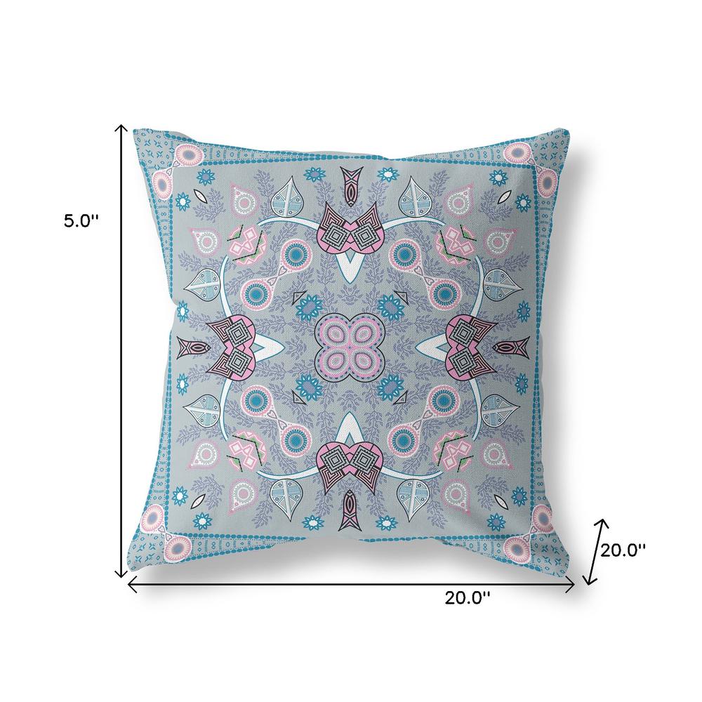 20" X 20" Grey And Pink Blown Seam Floral Indoor Outdoor Throw Pillow. Picture 7