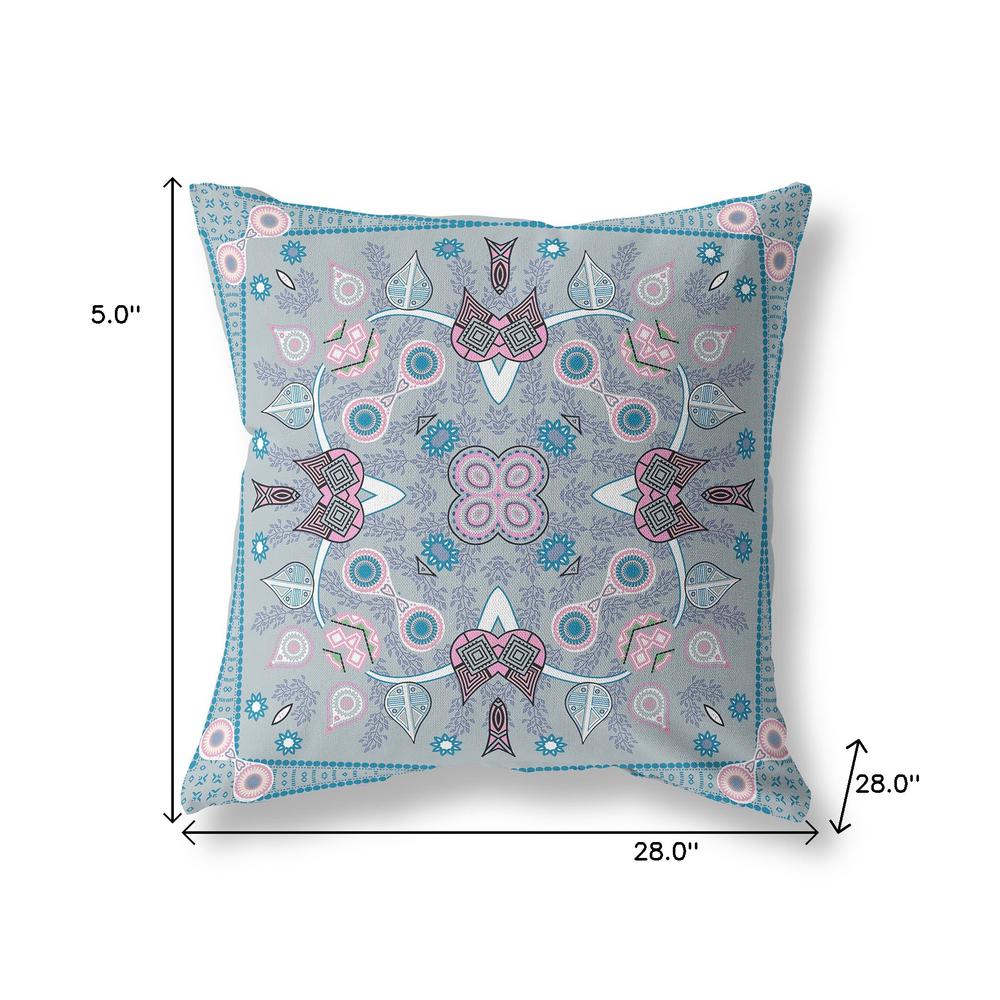 28" X 28" Grey And Pink Blown Seam Floral Indoor Outdoor Throw Pillow. Picture 7