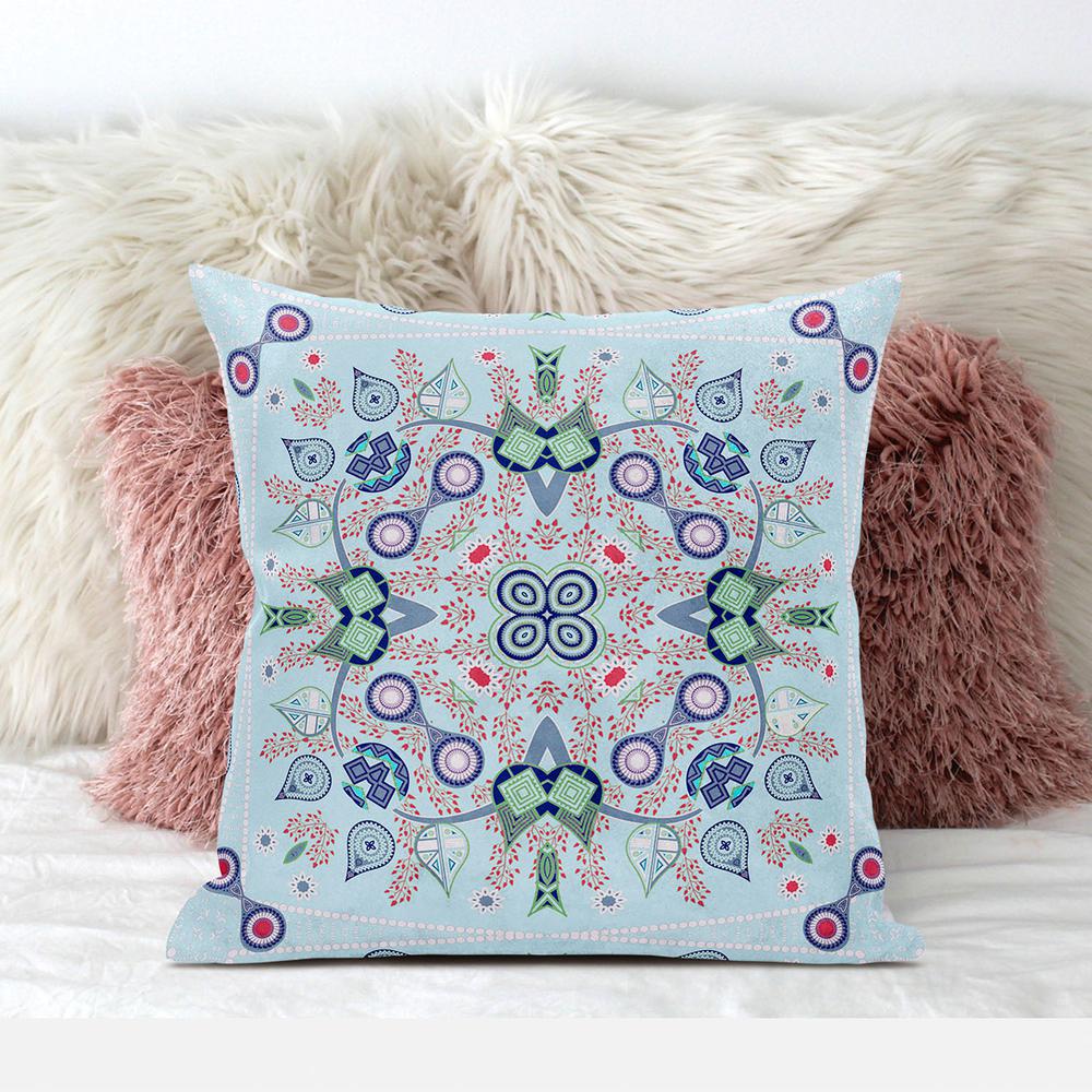 16" x 16" Light Blue Blown Seam Paisley Indoor Outdoor Throw Pillow. Picture 4