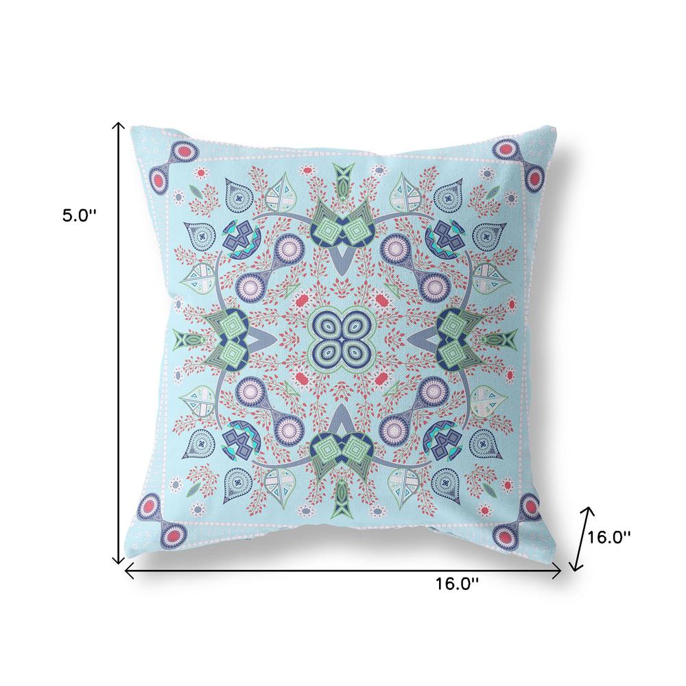 16" x 16" Light Blue Blown Seam Paisley Indoor Outdoor Throw Pillow. Picture 8